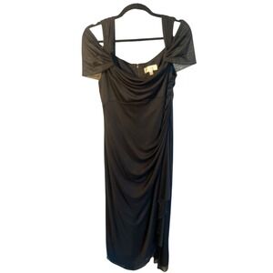 Jackie Jon Black Maxi Dress Ruched Cocktail Party‎ Dress Size 12 Length 41"